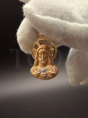 14K Two Tone Gold Religious Stamp Pendant